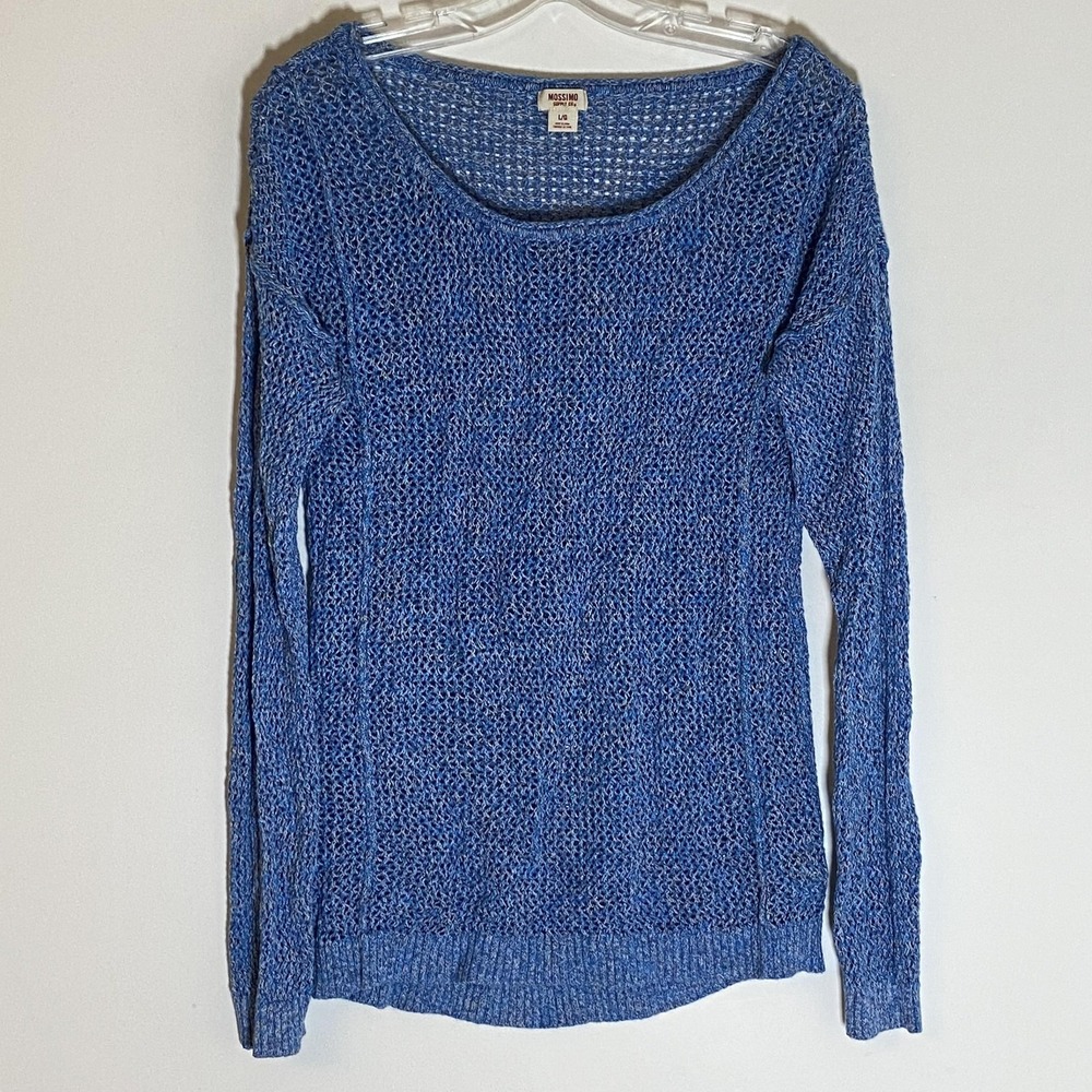Mossimo Supply‎ Co Sweater Womens Large Blue Open Knit Scoop Neck Pullover Sheer